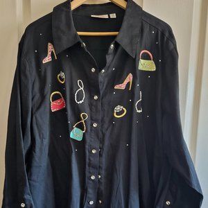 Quacker Factory Black Button-Down Long Sleeve Shirt  BIG PRICE REDUCTION